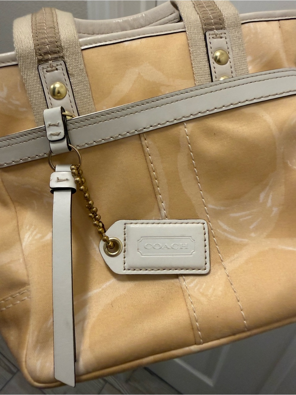 Coach Beige Scribble Signature Small Mini Tote with White Trim Y2K - Picture 3 of 9